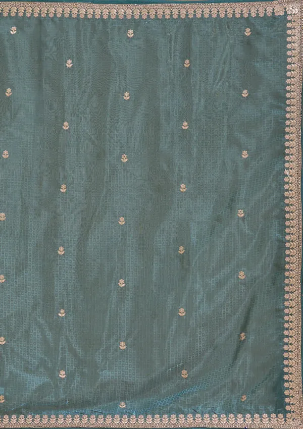 Teal_Green_Organza_Gotapatti_Saree_With_Matching_Blouse_Piece