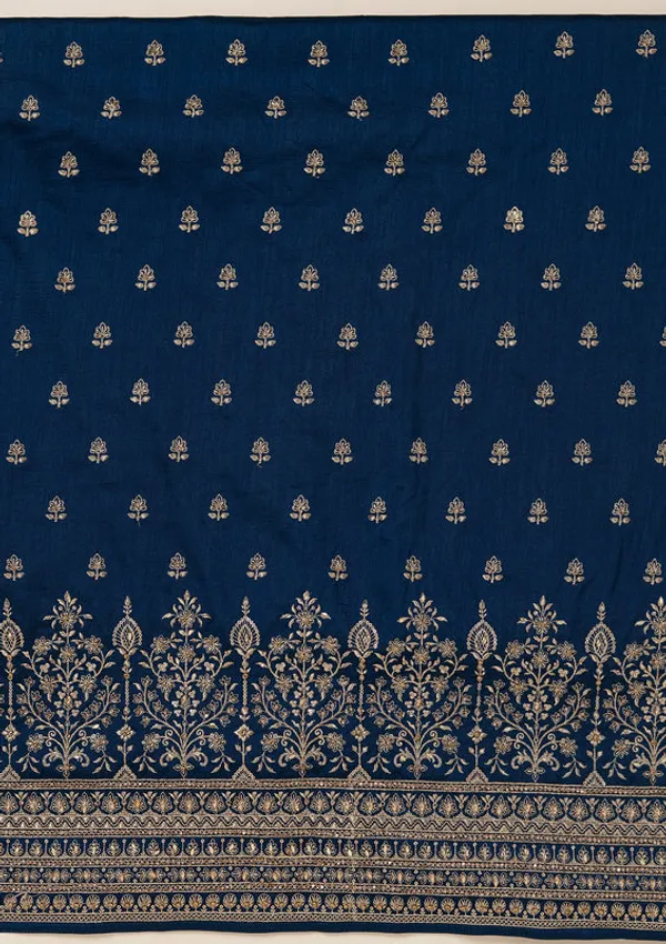Peacock_Blue_Soft_Raw_Silk_Cording_Unstitched_Dress_Material_With_Matching_Bottom_And_Dupatta