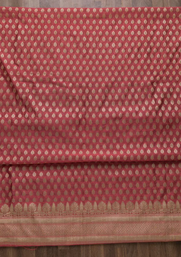 Onion_Pink_Silk_Gold_Zariwork_Unstitched_Dress_Material_With_Matching_Bottom_And_Dupatta