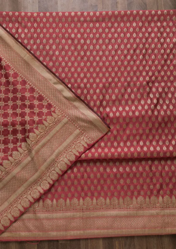 Onion_Pink_Silk_Gold_Zariwork_Unstitched_Dress_Material_With_Matching_Bottom_And_Dupatta