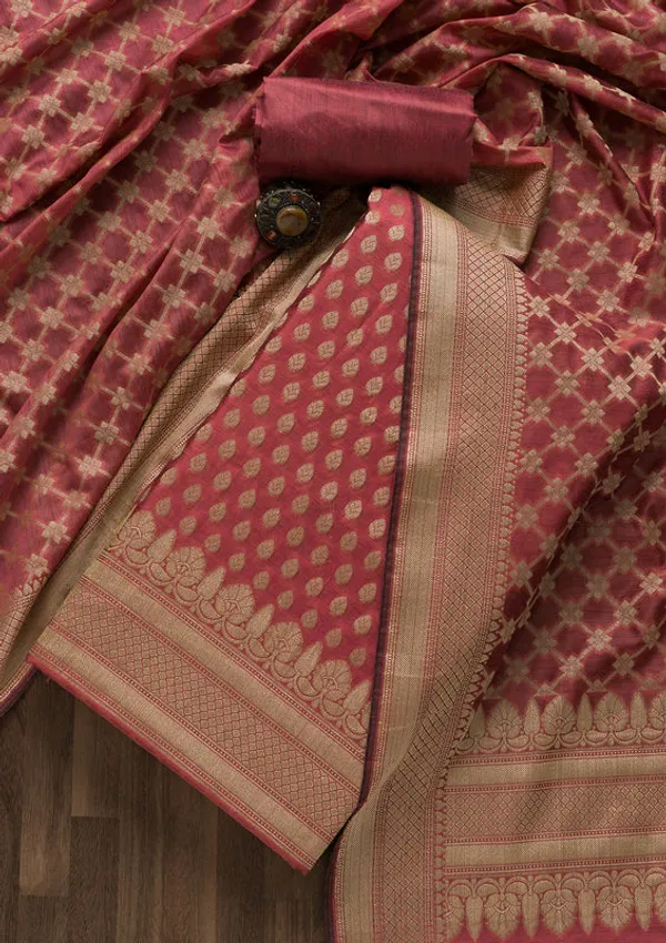 Onion_Pink_Silk_Gold_Zariwork_Unstitched_Dress_Material_With_Matching_Bottom_And_Dupatta
