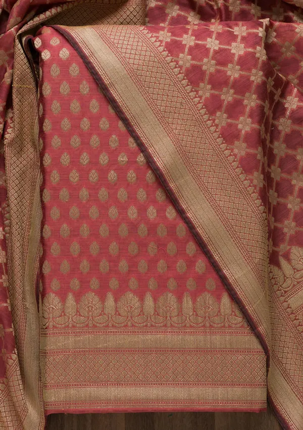 Onion_Pink_Silk_Gold_Zariwork_Unstitched_Dress_Material_With_Matching_Bottom_And_Dupatta