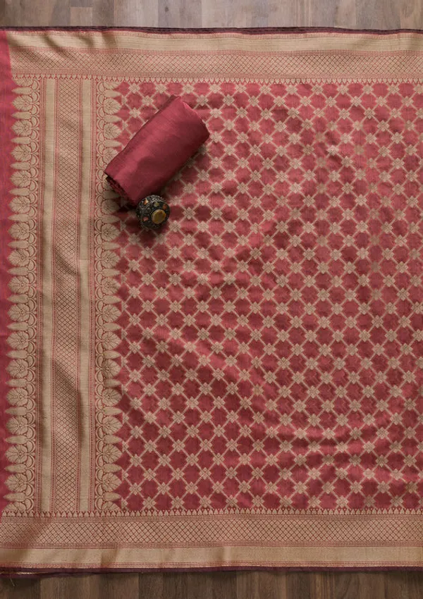 Onion_Pink_Silk_Gold_Zariwork_Unstitched_Dress_Material_With_Matching_Bottom_And_Dupatta