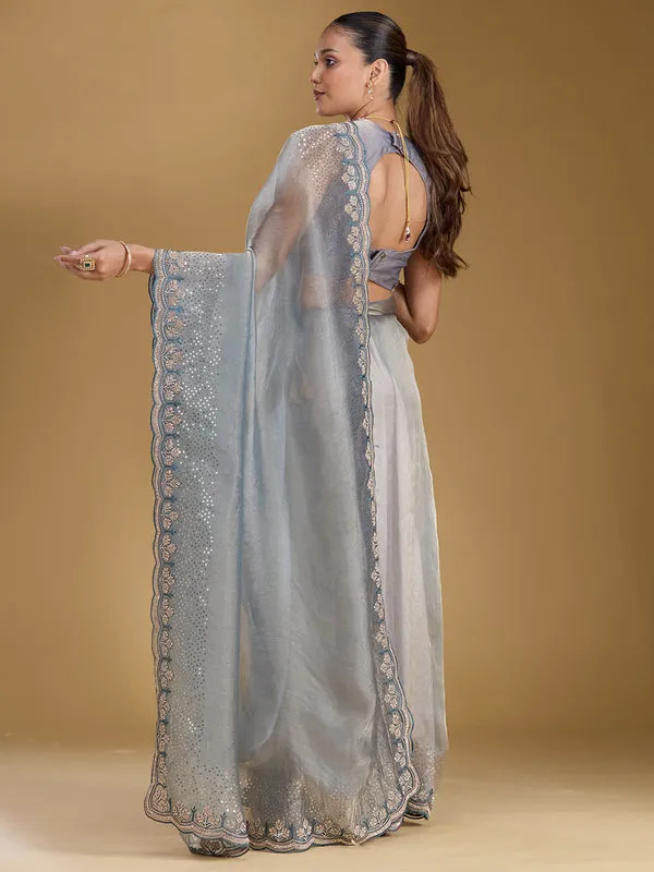 Grey_Tissue_Gold_Stonework_Saree_With_Matching_Blouse_Piece