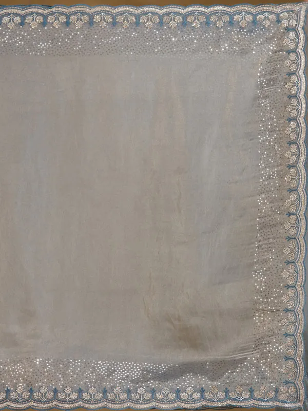 Grey_Tissue_Gold_Stonework_Saree_With_Matching_Blouse_Piece