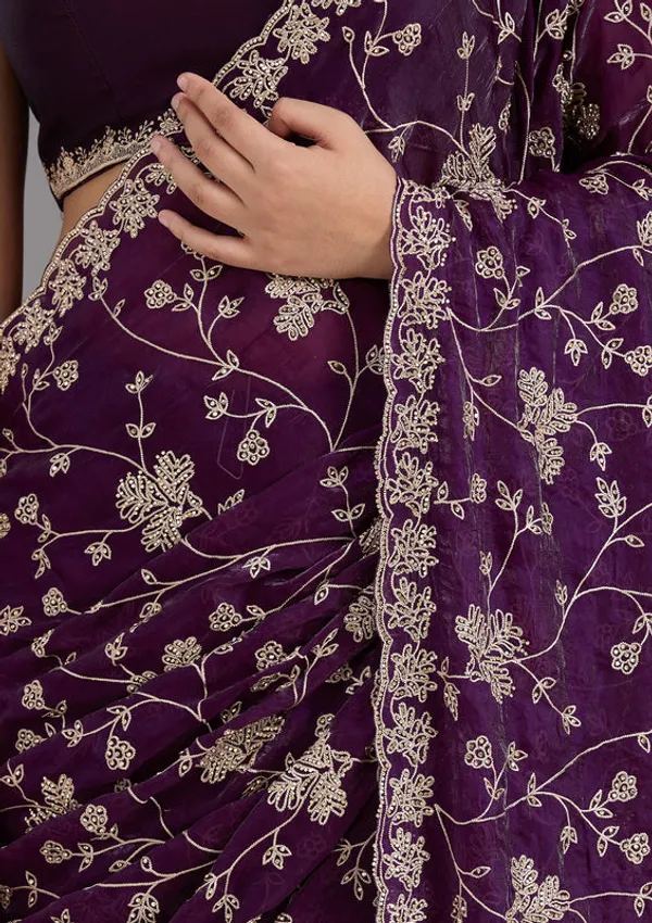 Purple_Tissue_Threadwork_Saree_With_Matching_Blouse_Piece