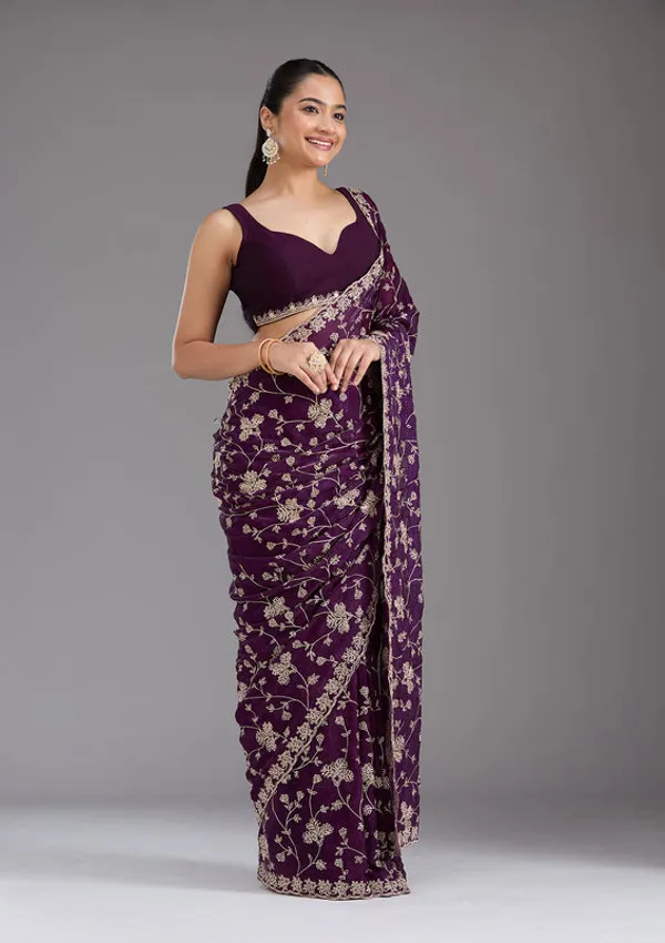 Purple_Tissue_Threadwork_Saree_With_Matching_Blouse_Piece