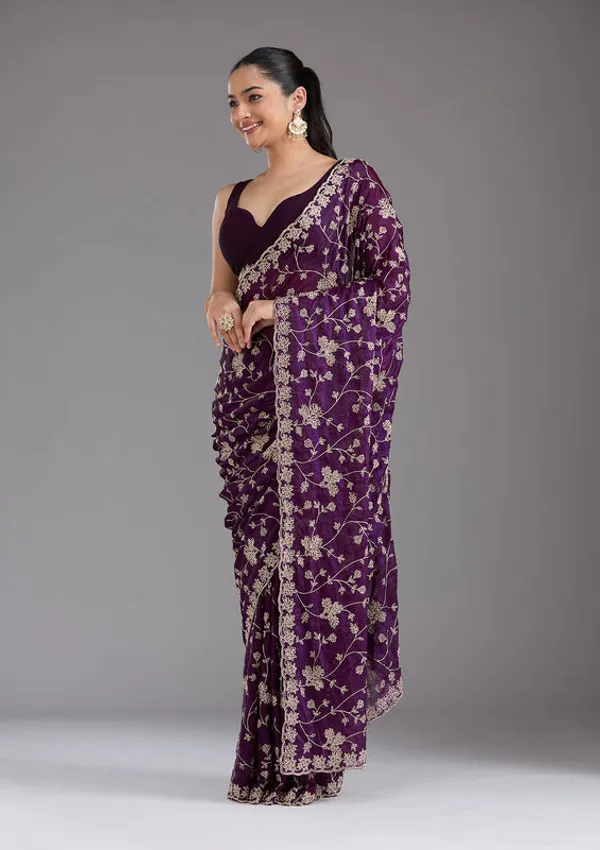 Purple_Tissue_Threadwork_Saree_With_Matching_Blouse_Piece