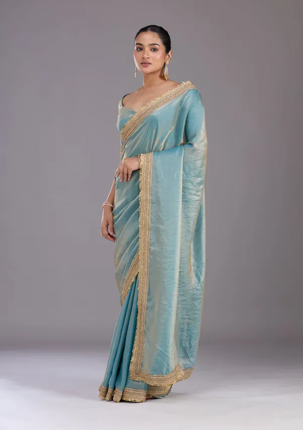 Blue_Tissue_Gold_Zariwork_Saree_With_Matching_Blouse_Piece