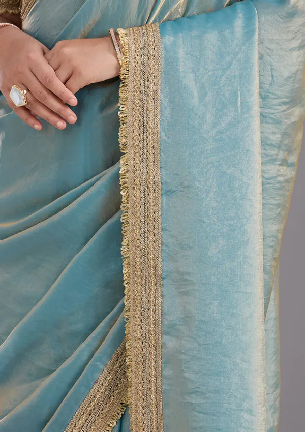 Blue_Tissue_Gold_Zariwork_Saree_With_Matching_Blouse_Piece