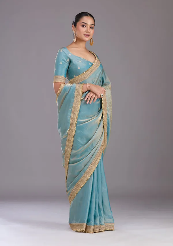 Blue_Tissue_Gold_Zariwork_Saree_With_Matching_Blouse_Piece
