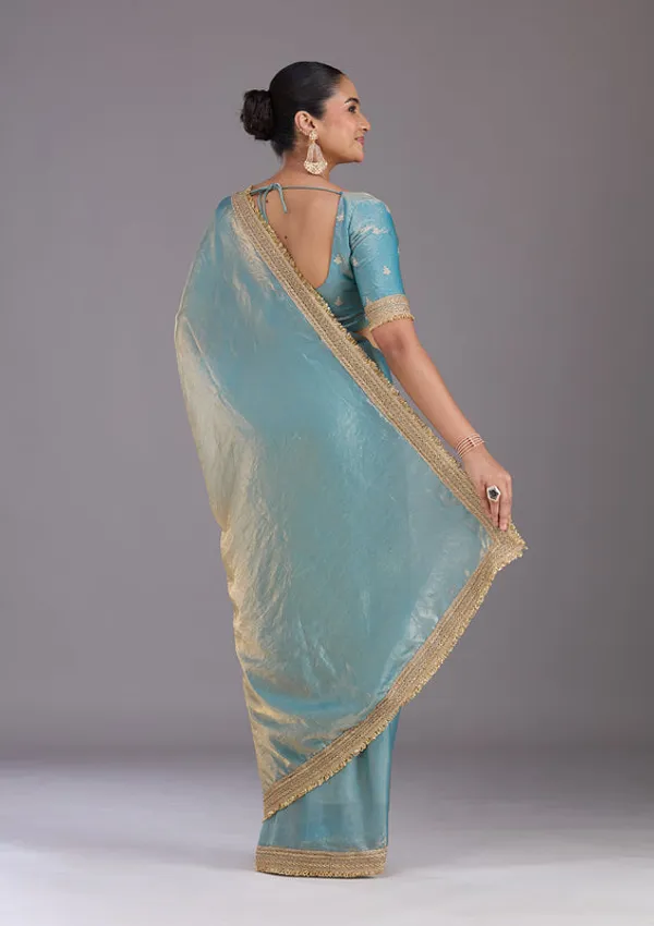Blue_Tissue_Gold_Zariwork_Saree_With_Matching_Blouse_Piece