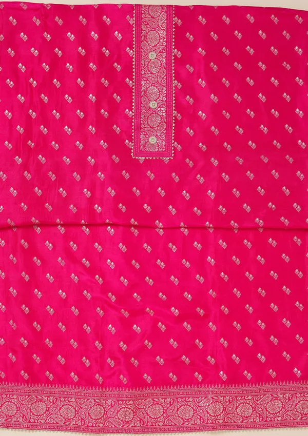 Rani_Pink_Dola_Silk_Gold_Zariwork_Unstitched_Dress_Material_With_Matching_Bottom_And_Dupatta