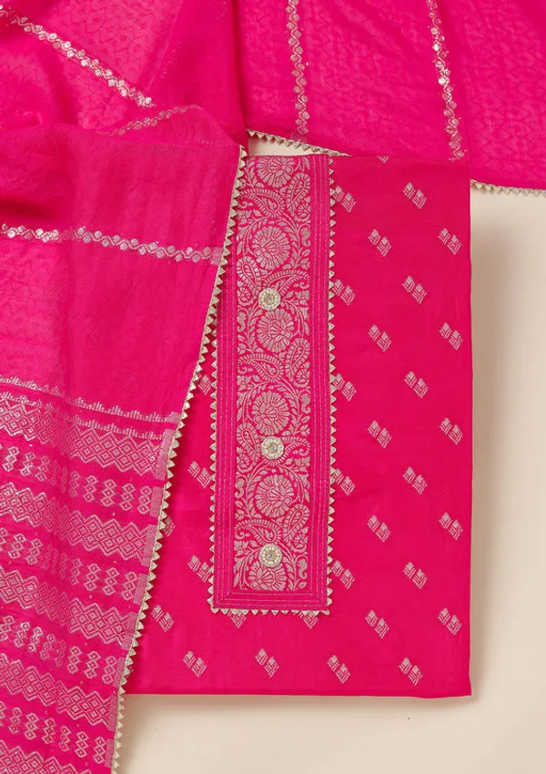 Rani_Pink_Dola_Silk_Gold_Zariwork_Unstitched_Dress_Material_With_Matching_Bottom_And_Dupatta