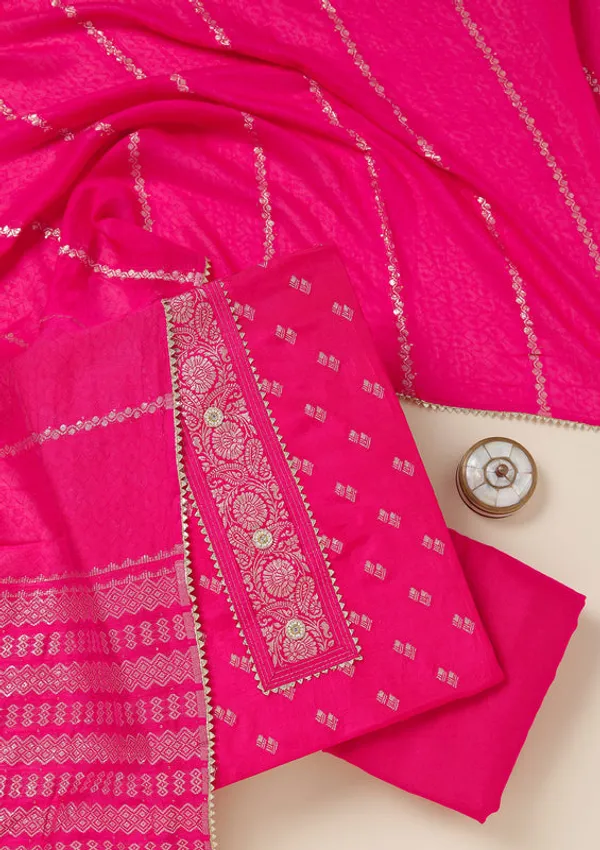 Rani_Pink_Dola_Silk_Gold_Zariwork_Unstitched_Dress_Material_With_Matching_Bottom_And_Dupatta