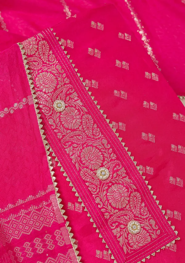 Rani_Pink_Dola_Silk_Gold_Zariwork_Unstitched_Dress_Material_With_Matching_Bottom_And_Dupatta