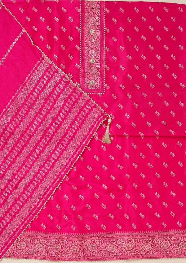 Rani_Pink_Dola_Silk_Gold_Zariwork_Unstitched_Dress_Material_With_Matching_Bottom_And_Dupatta