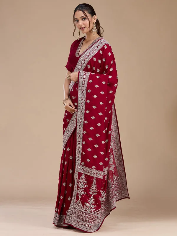 Maroon_Soft_Raw_Silk_Silver_Zariwork_Saree_With_Matching_Blouse_Piece