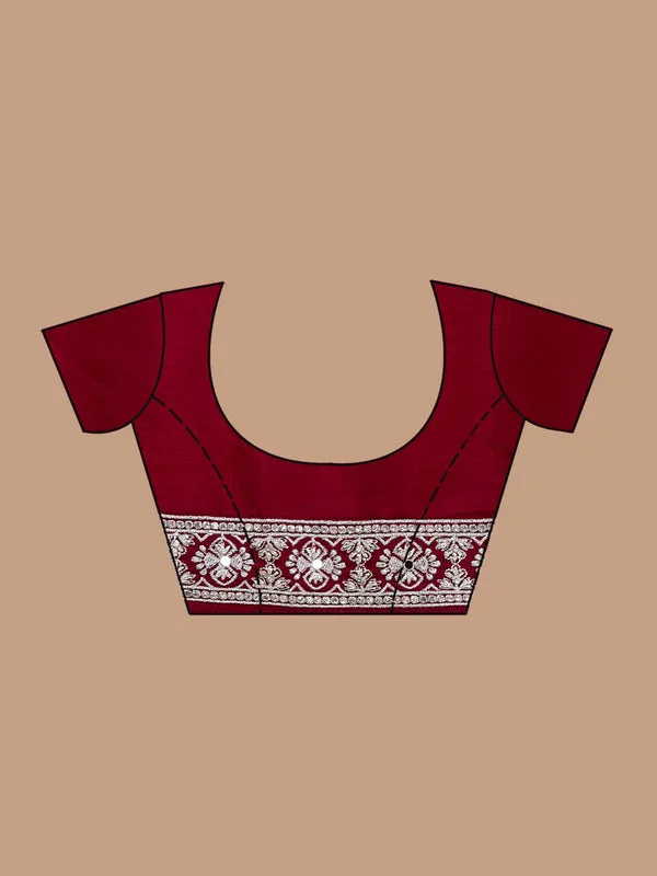 Maroon_Soft_Raw_Silk_Silver_Zariwork_Saree_With_Matching_Blouse_Piece