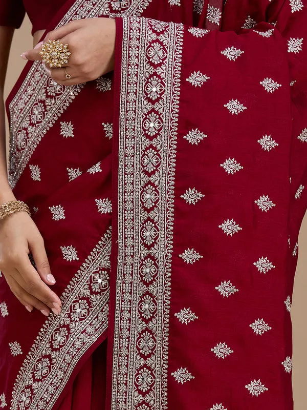 Maroon_Soft_Raw_Silk_Silver_Zariwork_Saree_With_Matching_Blouse_Piece