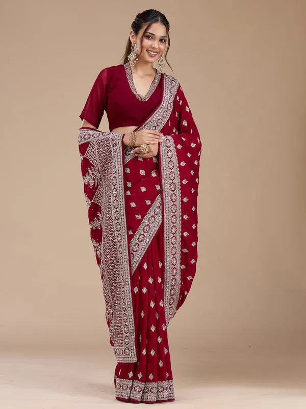 Maroon_Soft_Raw_Silk_Silver_Zariwork_Saree_With_Matching_Blouse_Piece