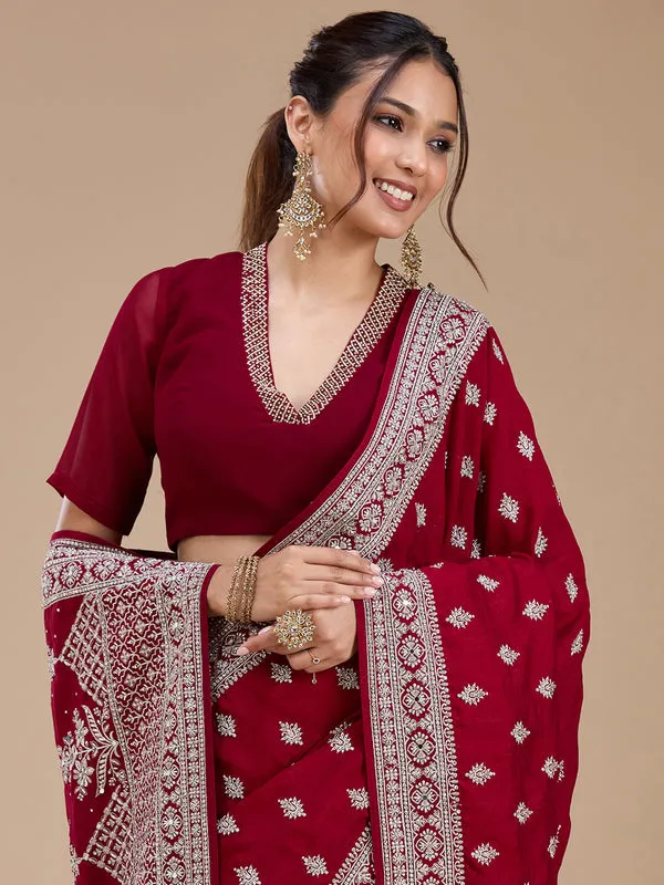 Maroon_Soft_Raw_Silk_Silver_Zariwork_Saree_With_Matching_Blouse_Piece