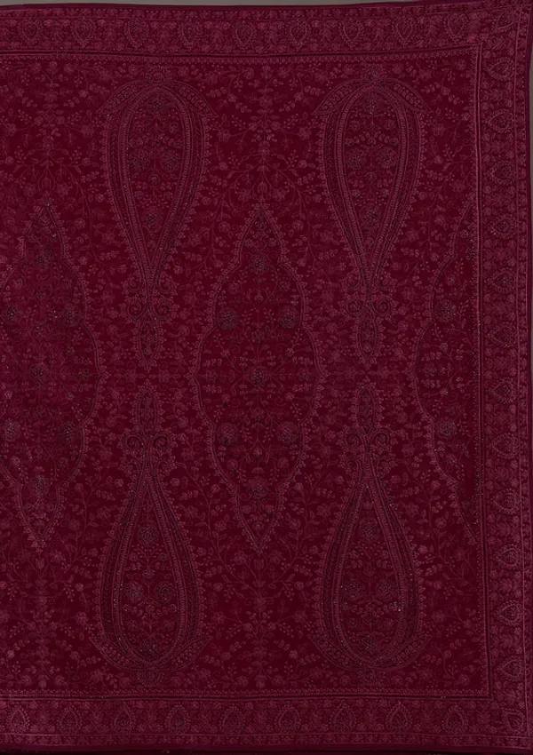 Wine_Georgette_Threadwork_Saree_With_Matching_Blouse_Piece
