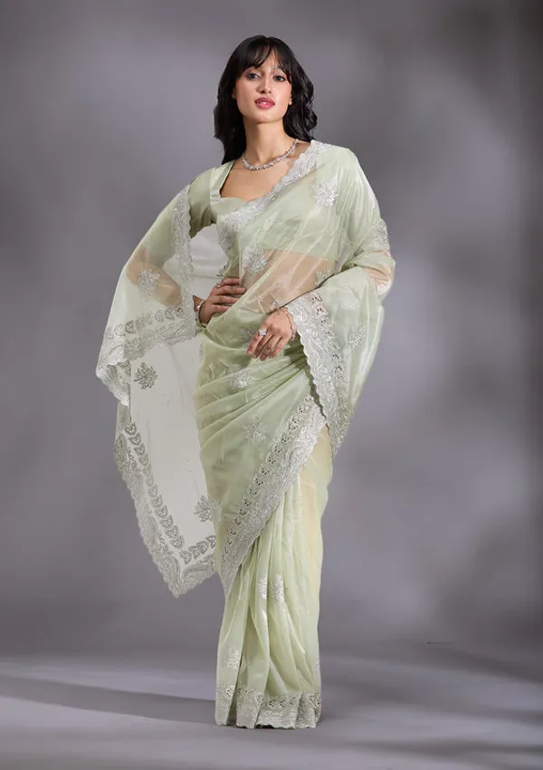 Pista_Green_Organza_Cutwork_Saree_With_Matching_Blouse_Piece