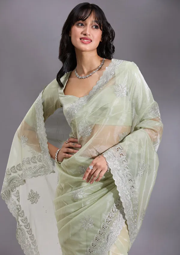 Pista_Green_Organza_Cutwork_Saree_With_Matching_Blouse_Piece