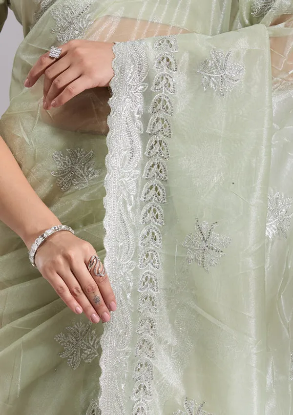 Pista_Green_Organza_Cutwork_Saree_With_Matching_Blouse_Piece
