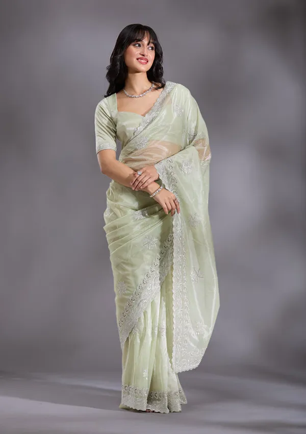 Pista_Green_Organza_Cutwork_Saree_With_Matching_Blouse_Piece