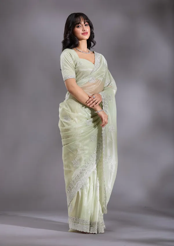 Pista_Green_Organza_Cutwork_Saree_With_Matching_Blouse_Piece