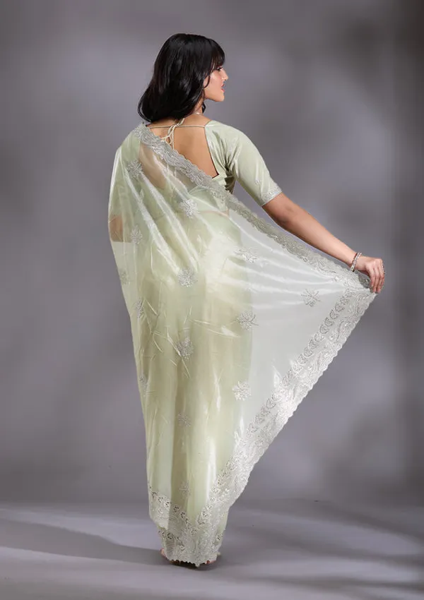 Pista_Green_Organza_Cutwork_Saree_With_Matching_Blouse_Piece