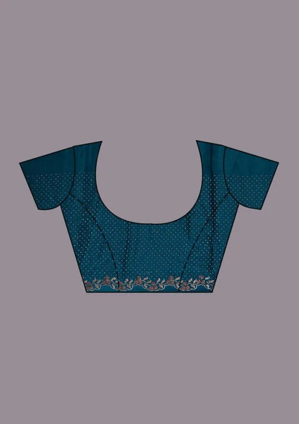 Peacock_Blue_Tissue_Gold_Stonework_Saree_With_Matching_Blouse_Piece