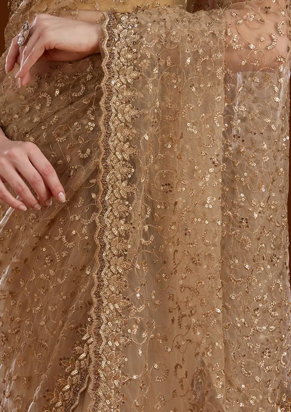 Gold_Net_Sequins_Saree_With_Matching_Blouse_Piece