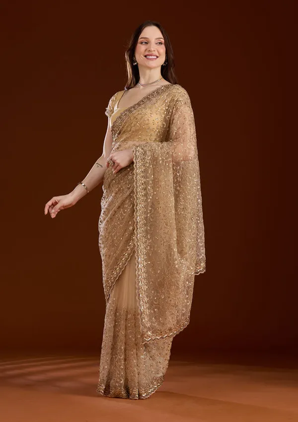Gold_Net_Sequins_Saree_With_Matching_Blouse_Piece