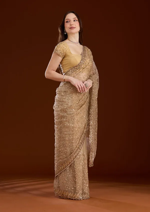 Gold_Net_Sequins_Saree_With_Matching_Blouse_Piece