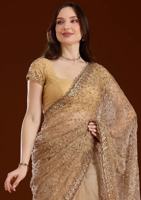 Gold_Net_Sequins_Saree_With_Matching_Blouse_Piece