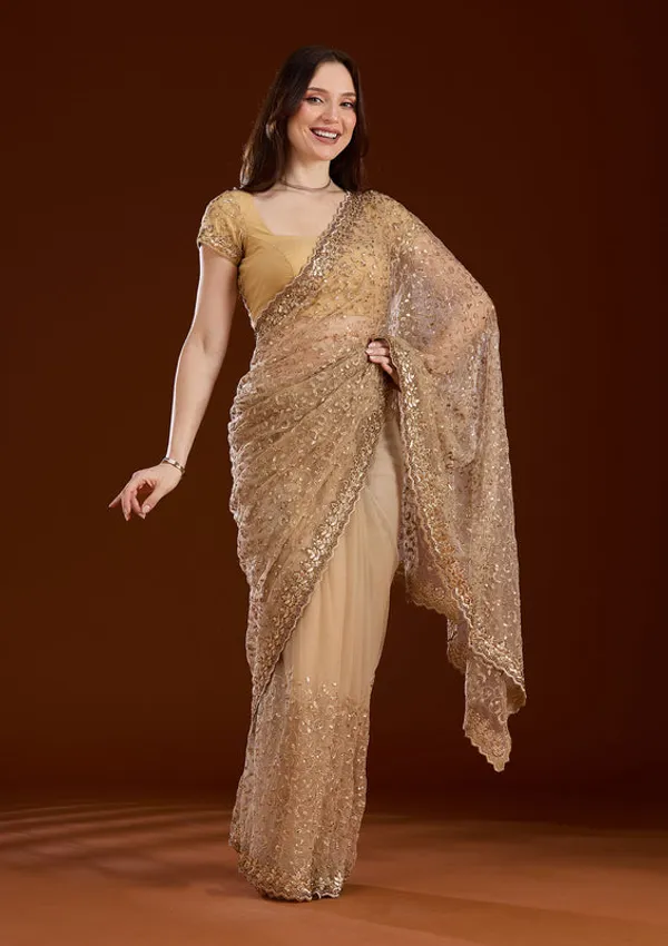 Gold_Net_Sequins_Saree_With_Matching_Blouse_Piece