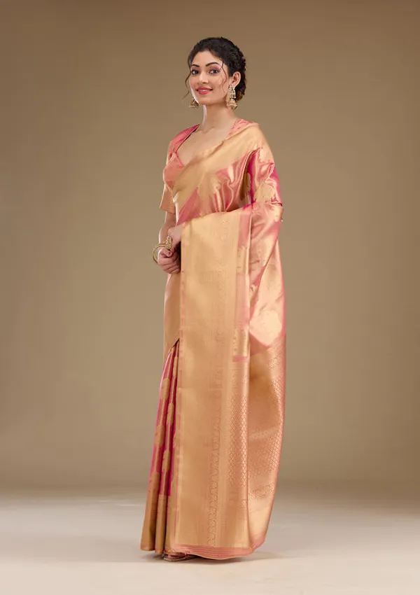 Onion_Pink_Silk_Buti_Gold_Zariwork_Saree_With_Matching_Blouse_Piece