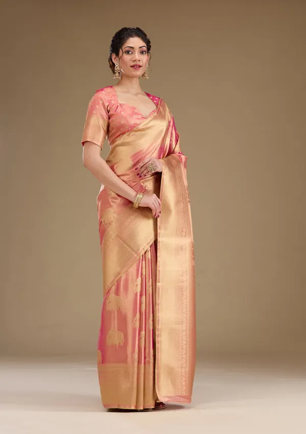 Onion_Pink_Silk_Buti_Gold_Zariwork_Saree_With_Matching_Blouse_Piece