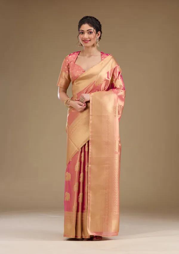Onion_Pink_Silk_Buti_Gold_Zariwork_Saree_With_Matching_Blouse_Piece