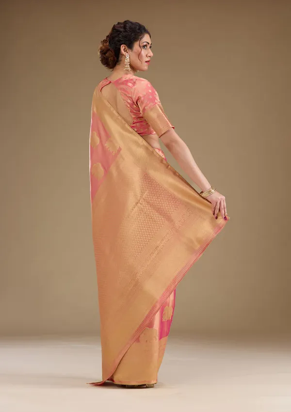 Onion_Pink_Silk_Buti_Gold_Zariwork_Saree_With_Matching_Blouse_Piece