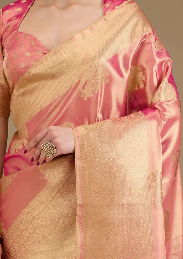 Onion_Pink_Silk_Buti_Gold_Zariwork_Saree_With_Matching_Blouse_Piece