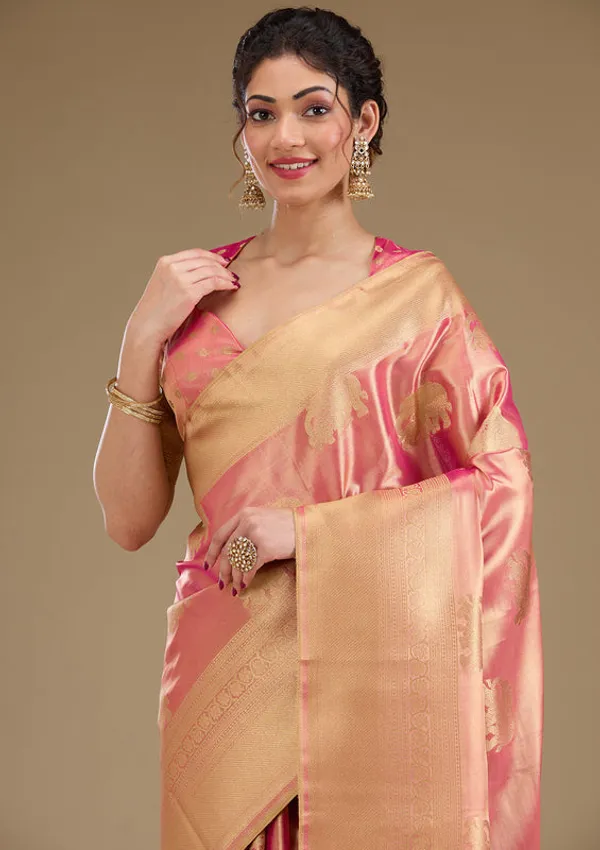 Onion_Pink_Silk_Buti_Gold_Zariwork_Saree_With_Matching_Blouse_Piece