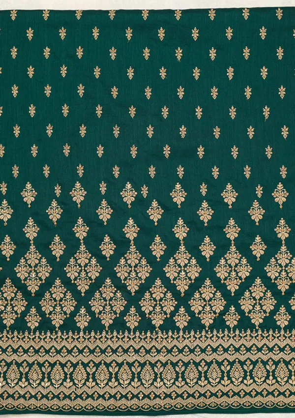 Bottle_Green_Soft_Raw_Silk_Cording_Unstitched_Dress_Material_With_Matching_Bottom_And_Dupatta