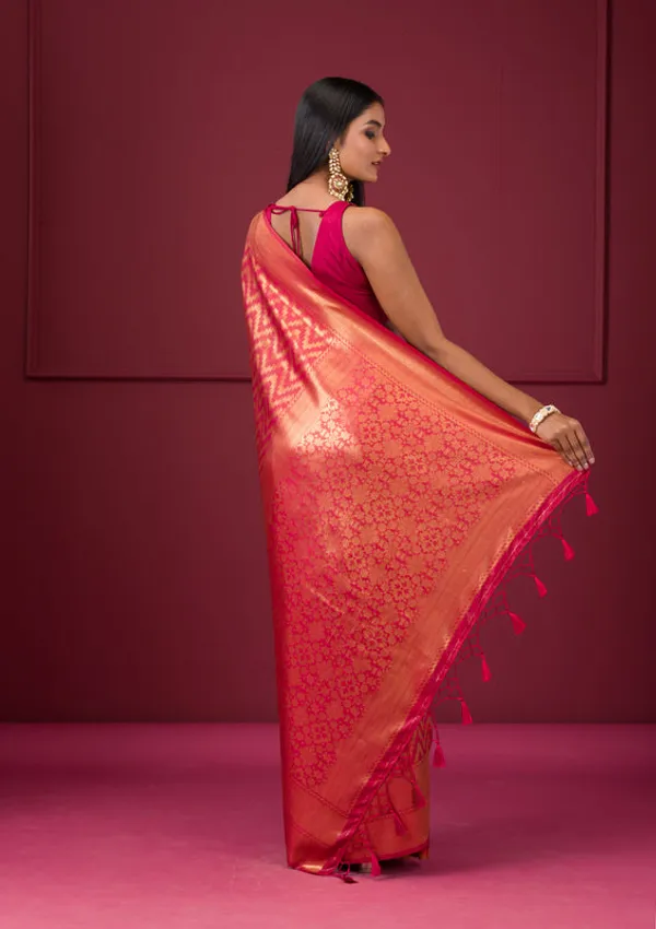 Onion_Pink_Silk_Stripes_Gold_Zariwork_Saree_With_Matching_Blouse_Piece