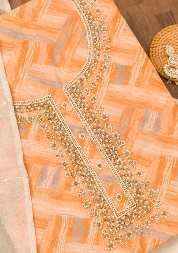 Yellow_Chanderi_Abstract_Geometric_Pearlwork_Unstitched_Dress_Material_With_Matching_Bottom_And_Dupatta