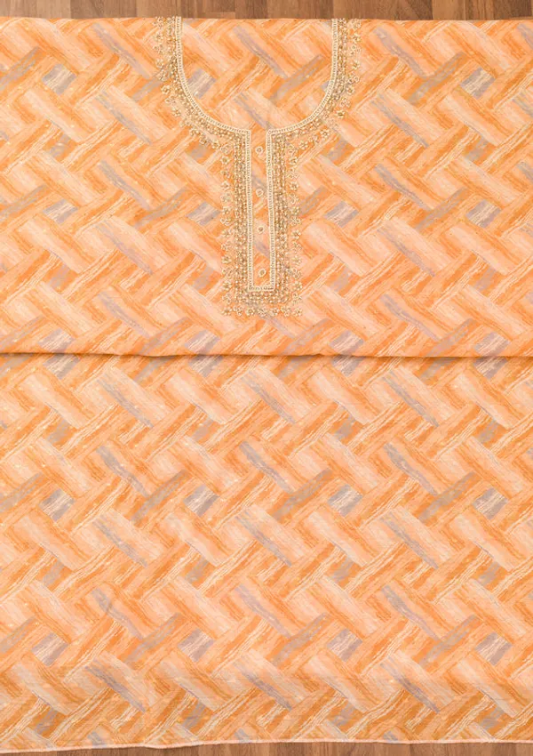 Yellow_Chanderi_Abstract_Geometric_Pearlwork_Unstitched_Dress_Material_With_Matching_Bottom_And_Dupatta