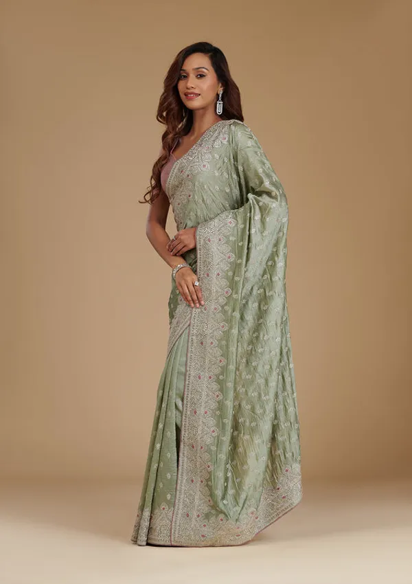 Pista_Green_Silk_Silver_Zariwork_Saree_With_Matching_Blouse_Piece